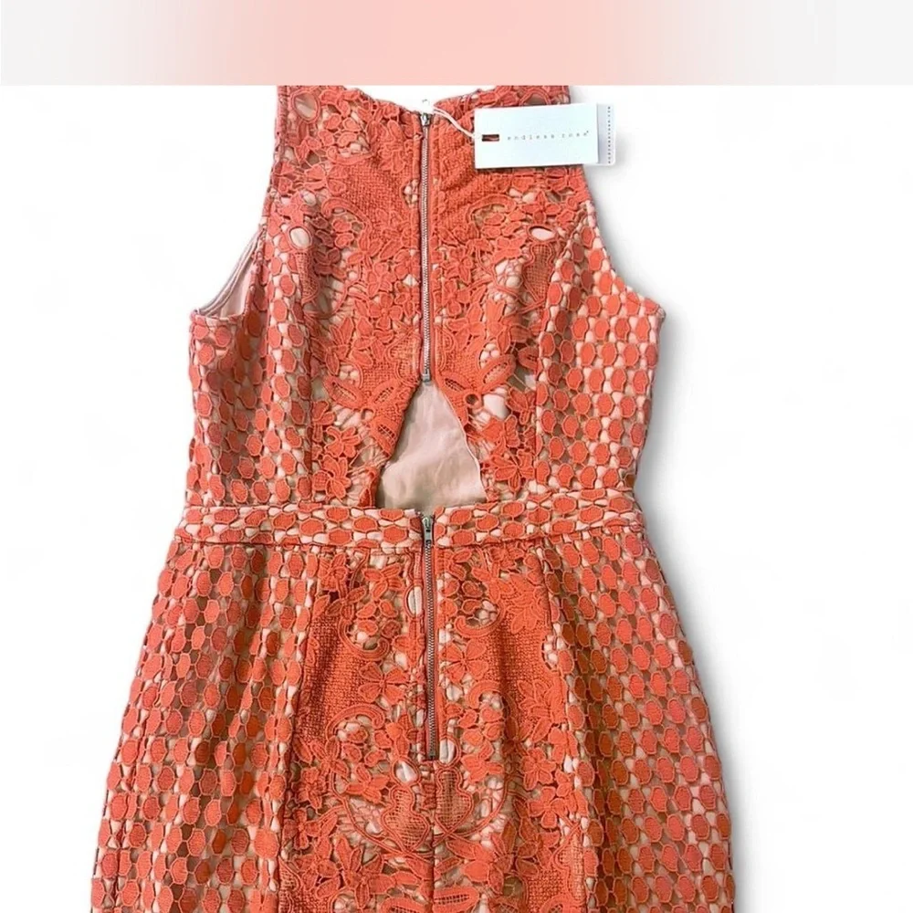 NWT cottagecore boho wedding guest Endless Rose coral sheath lace mini dress - Picture 5 of 6